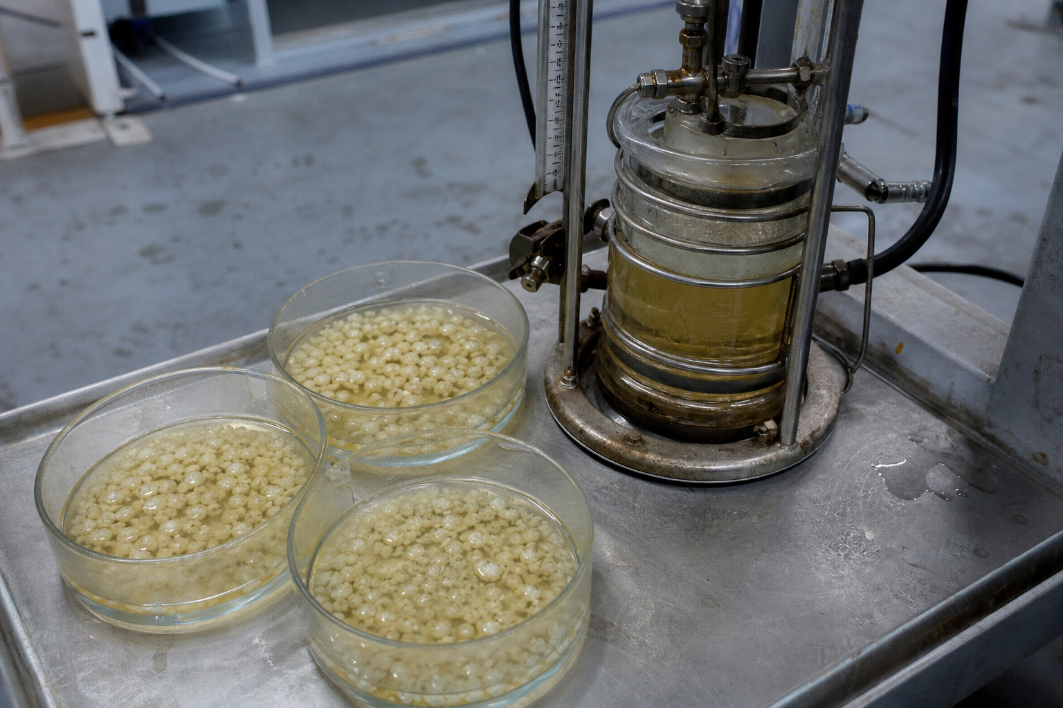 White fat crystals nucleating in coconut oil under laboratory cooling