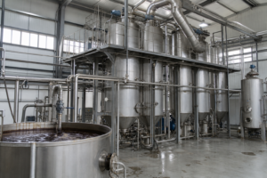 Coffee extract four-effect falling film evaporation plant in a food-grade process hall