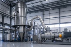 MVR evaporation system with falling-film evaporator, vapor separator and steam compressor
