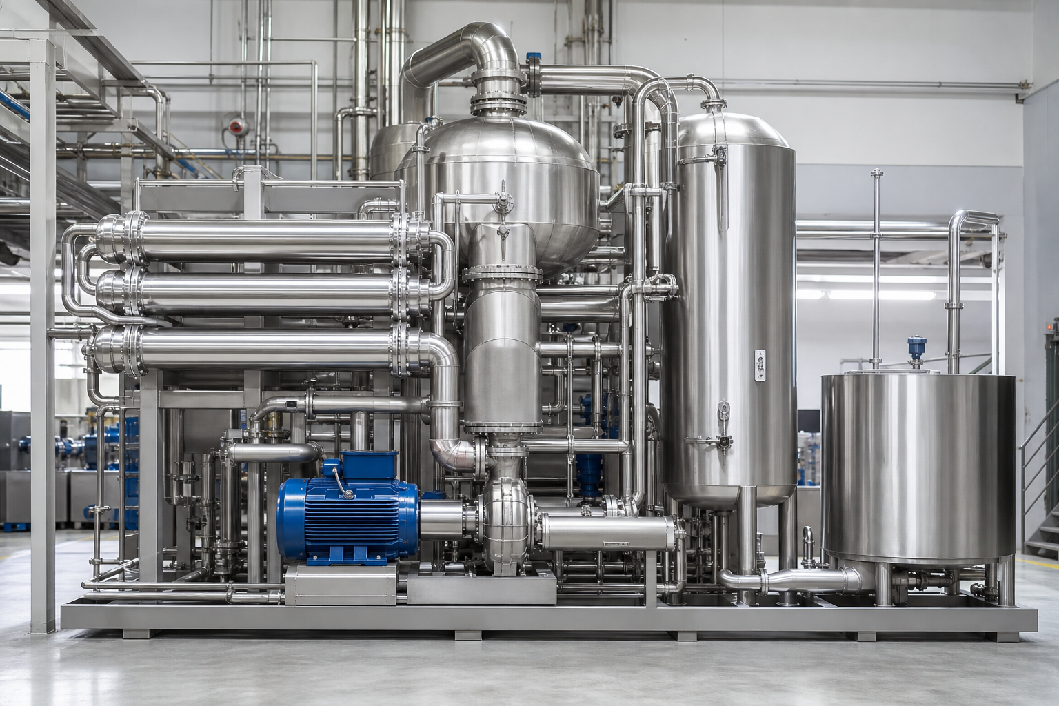 Core components of an MVR evaporation system: heat exchanger, separator and circulation pump