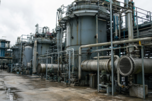 Crystallizer hall with several agitated crystallizer vessels and external heat exchangers