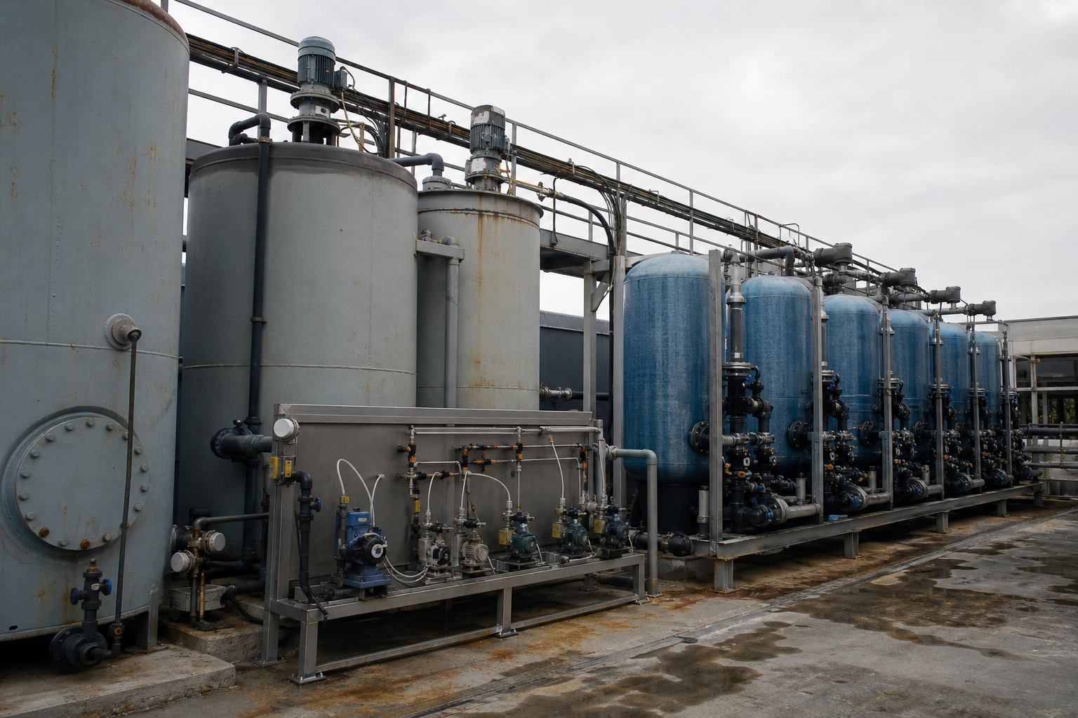 Salt Separation Technology (NaCl-Na2SO4 etc.) 4 Brine pretreatment area with softener tanks, pressure filters and chemical dosing skid