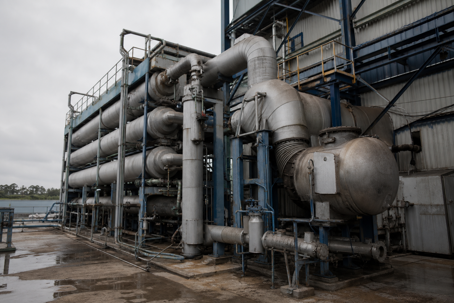 Waste heat multi-effect distillation MED plant connected to an industrial waste heat source