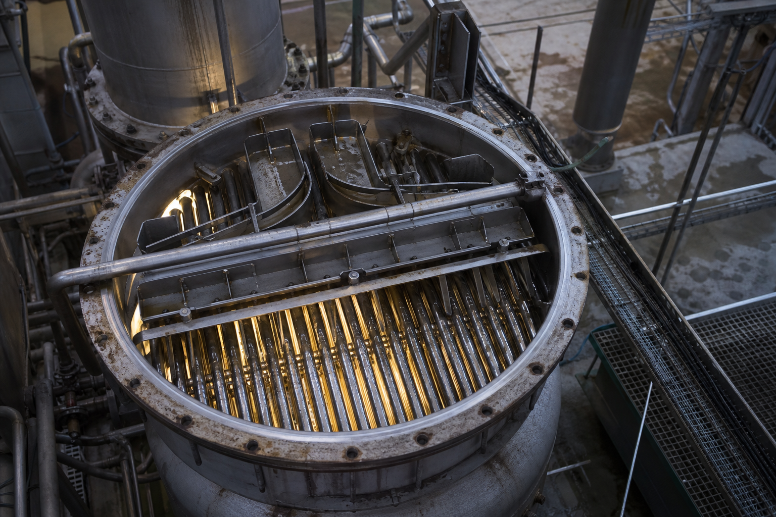 Evaporator Selection: The Complete Guide to Choosing Right 2 Falling film evaporator tube sheet with liquid distributors during maintenance