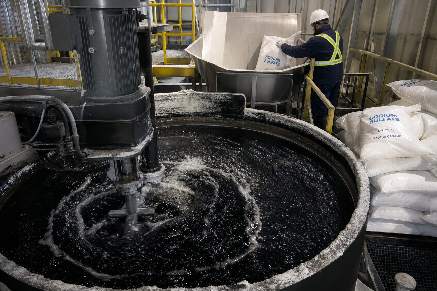 Salt cake addition creating sulfate supersaturation