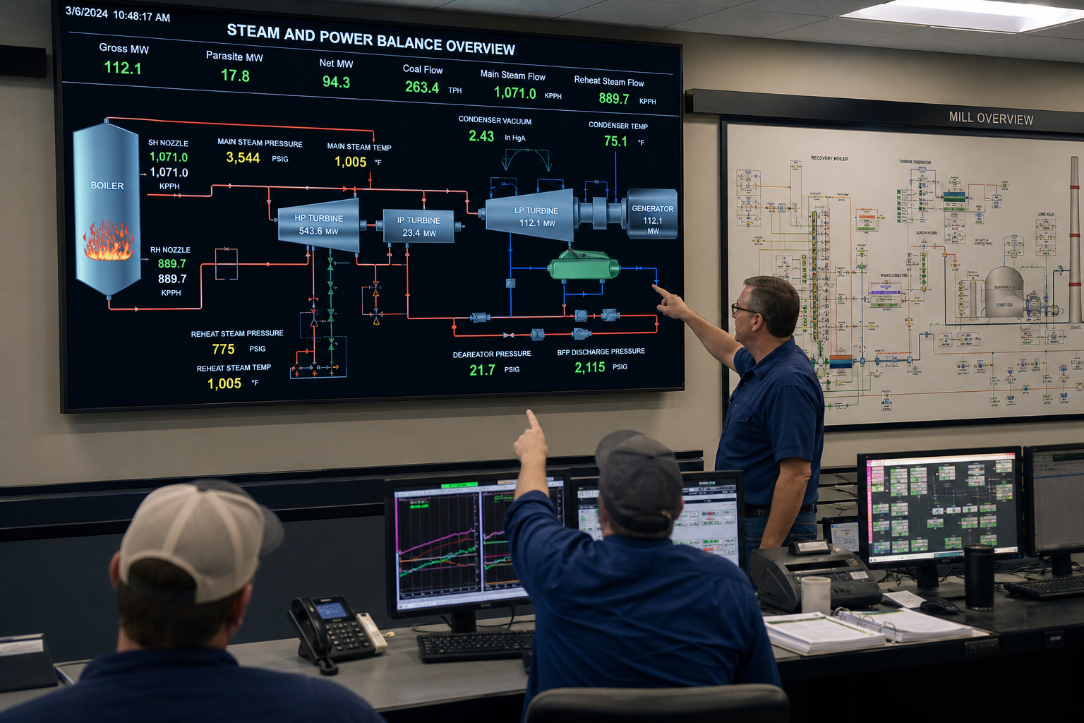 Mill steam and power balance governing the energy case