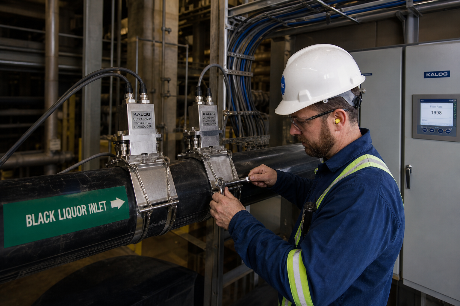 Externally mounted ultrasonic transducers on evaporator feed pipe
