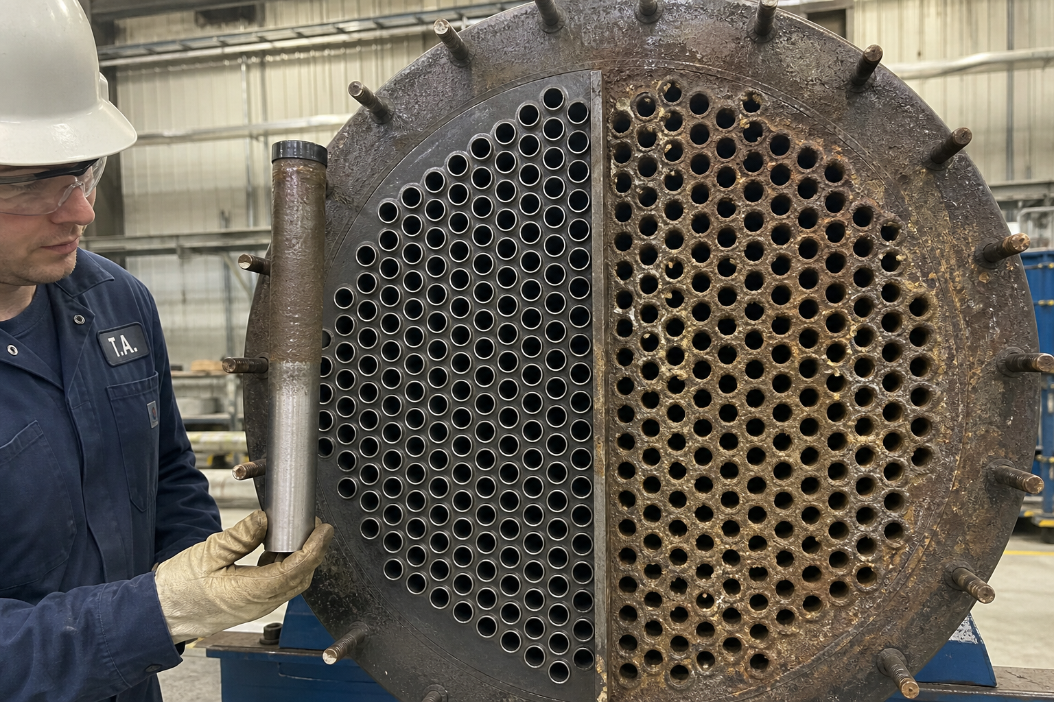 Contrast between scaled and cleaned evaporator tubes