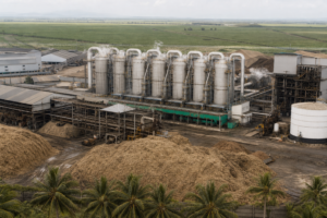 Seven-effect evaporation plant at a bagasse pulp mill