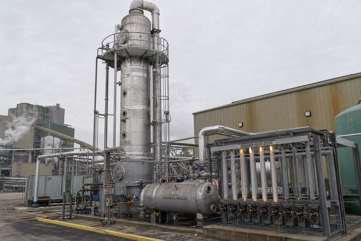 Foul condensate stripping tower producing mill-grade water