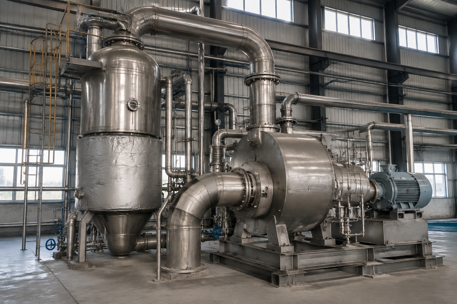 MVR evaporator system with mechanical vapor recompression compressor