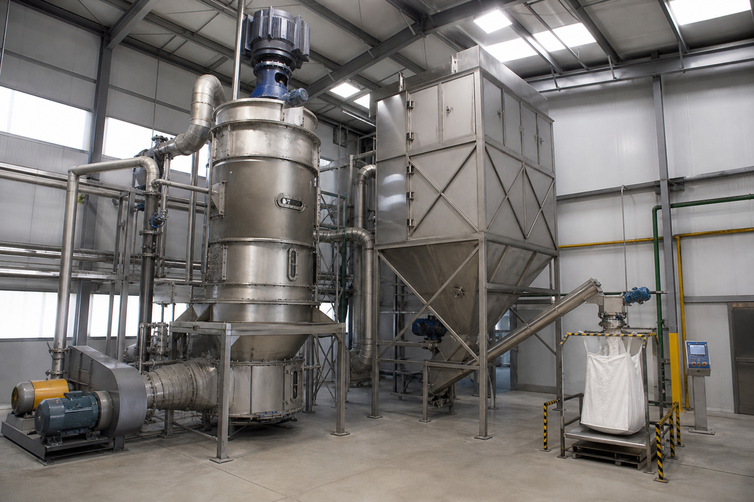 Spin flash dryer and bag filter drying line for aluminum hydroxide powder