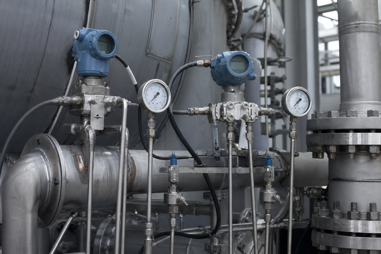 Pressure and temperature transmitters on evaporator piping