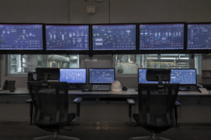 Evaporation plant control room with DCS operator screens