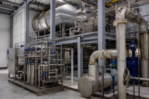 MVR system plant with compressor platform and CIP skid