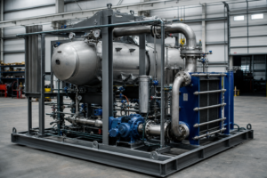 Factory assembled skid-mounted evaporation module