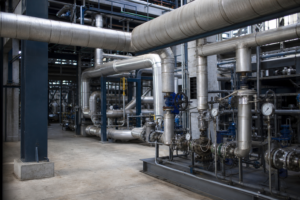 Evaporation plant steam header and utility piping