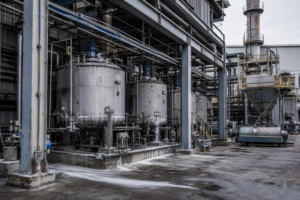 Lithium carbonate production plant with carbonation reactors and powder handling
