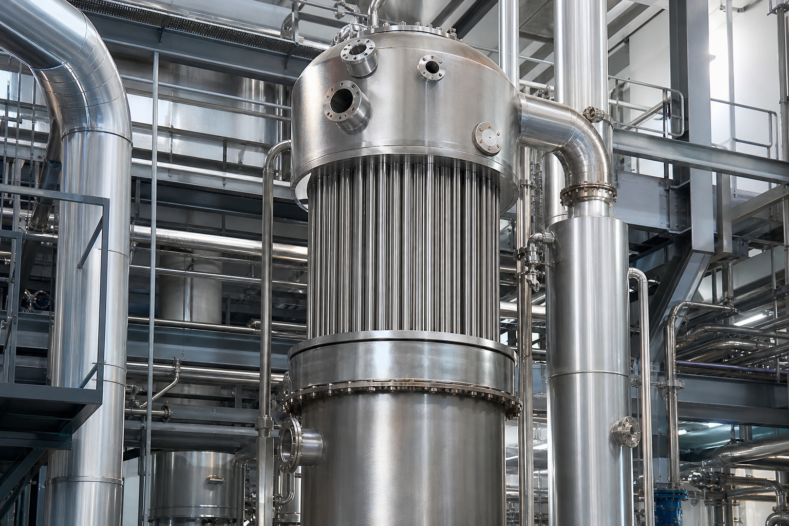 falling film evaporator calandria with liquid distributor