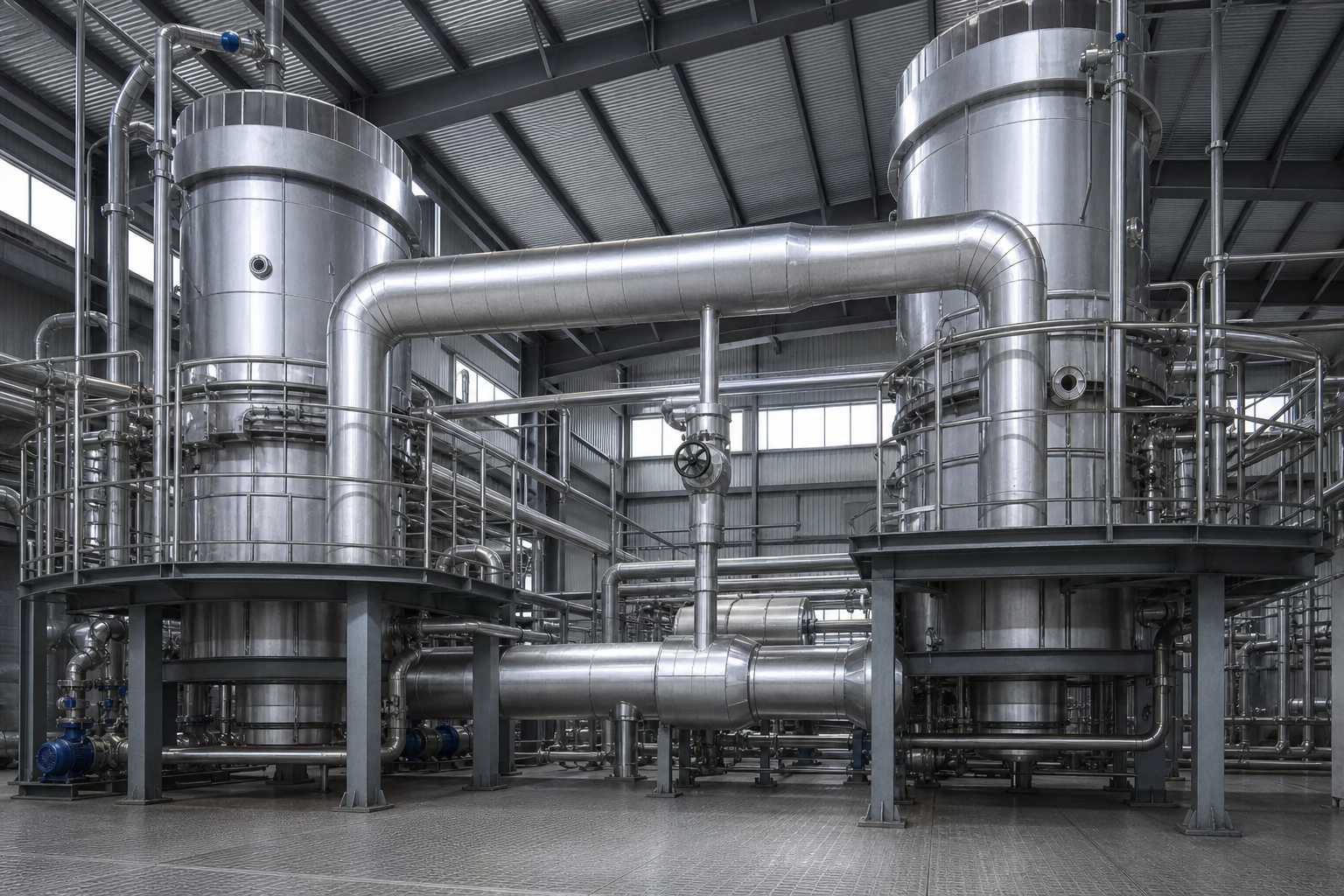 adjacent evaporator effects connected by vapor piping