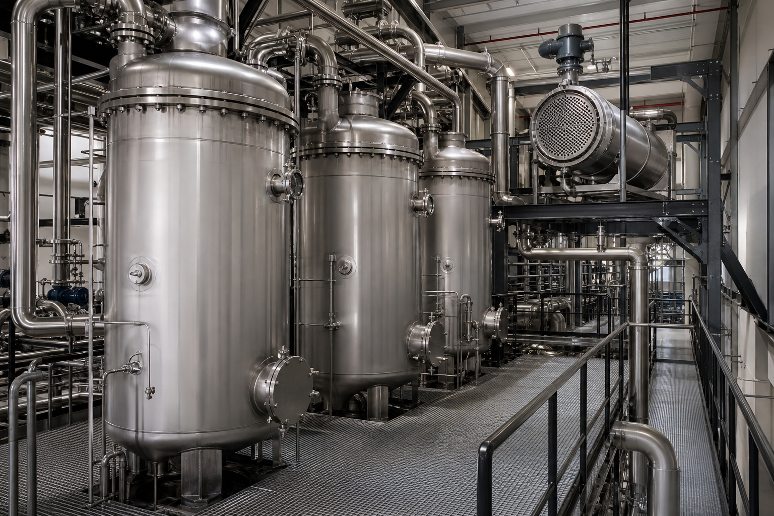 industrial evaporation house with multiple effects and condenser