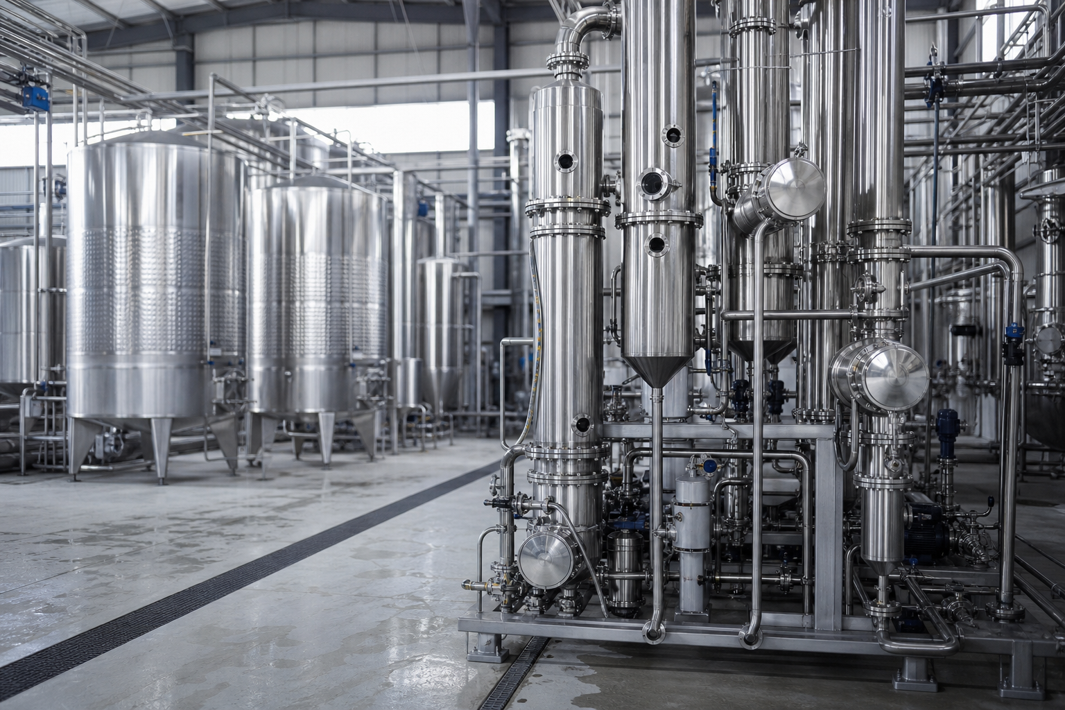Food and fermentation plant for broth concentration and crystallization