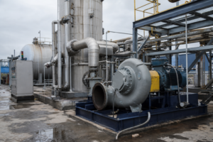 MVR evaporation system with centrifugal vapor compressor and falling film body