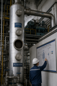 Falling-film evaporator column with inspection access