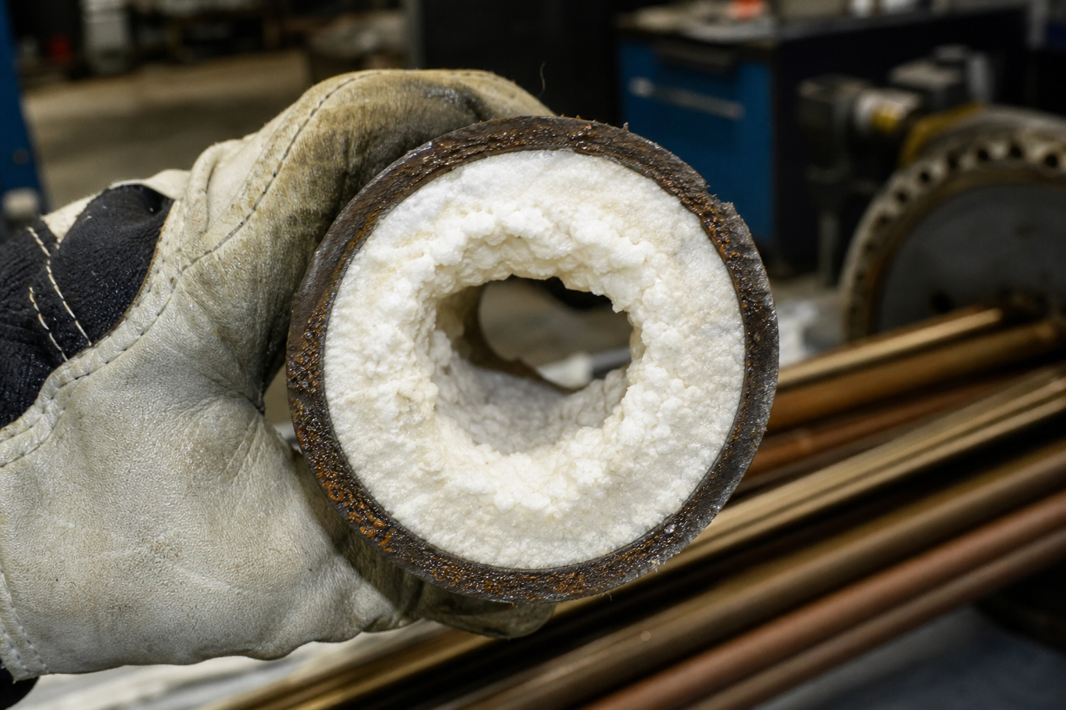Salt-scaled evaporator tube section after fouling