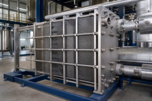 plate evaporator PHE skid in industrial evaporation facility