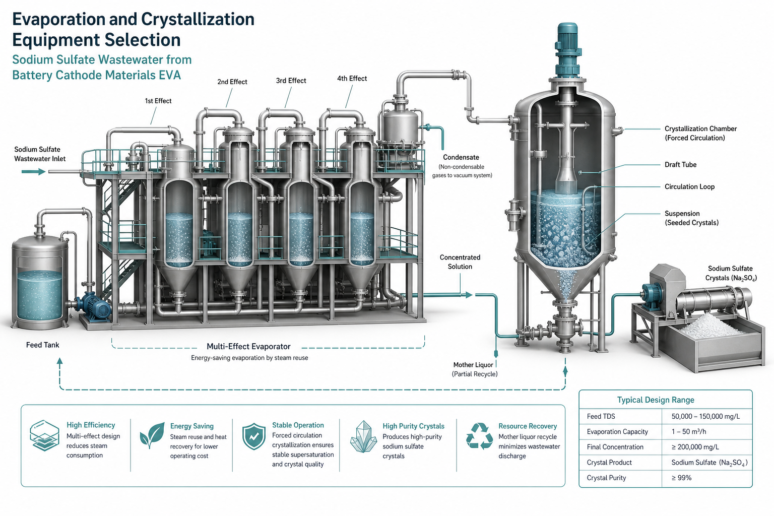 sodium sulfate wastewater from battery cathode materials eva - evaporation and crystallization equipment selection