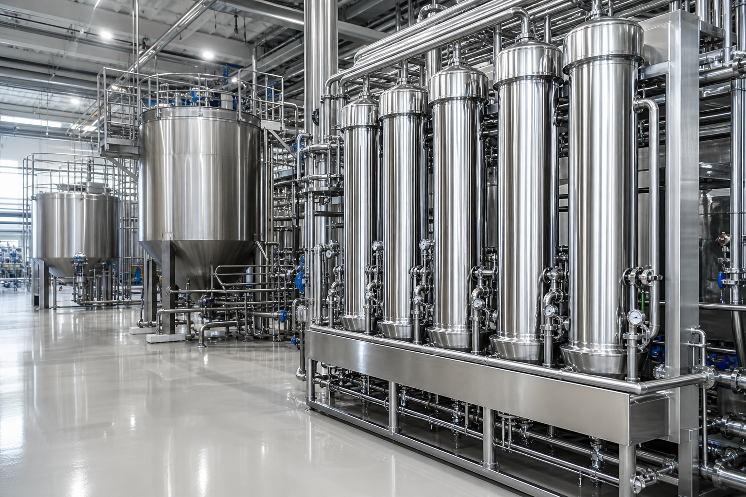 Starch Syrup and Sweetener Evaporation Solutions for Glucose, Maltose, and HFCS Plants 2 Starch sweetener refinery evaporator calandrias and syrup tanks in food-grade stainless steel