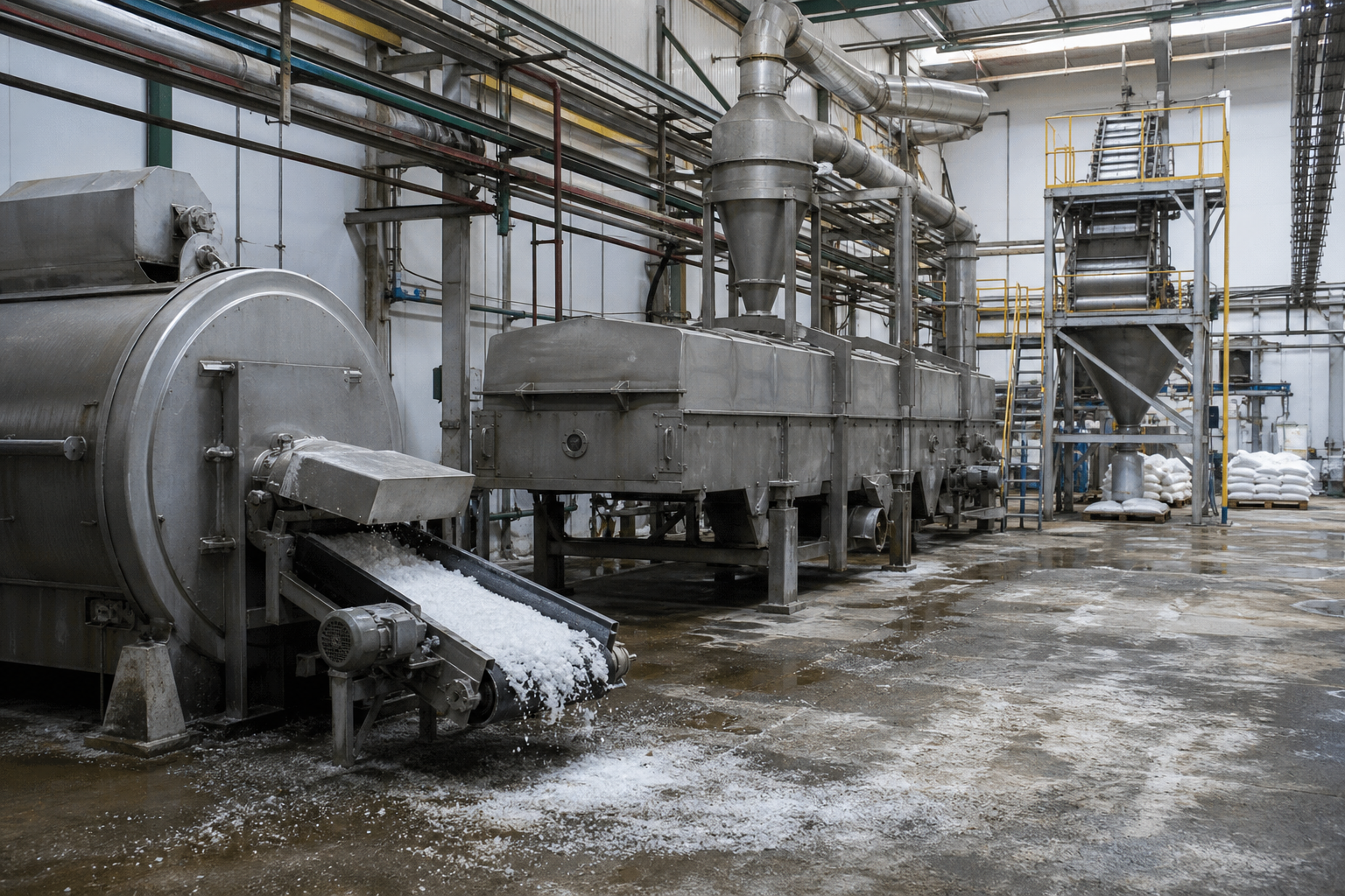 Drying and packing system for evaporated salts and crystal products