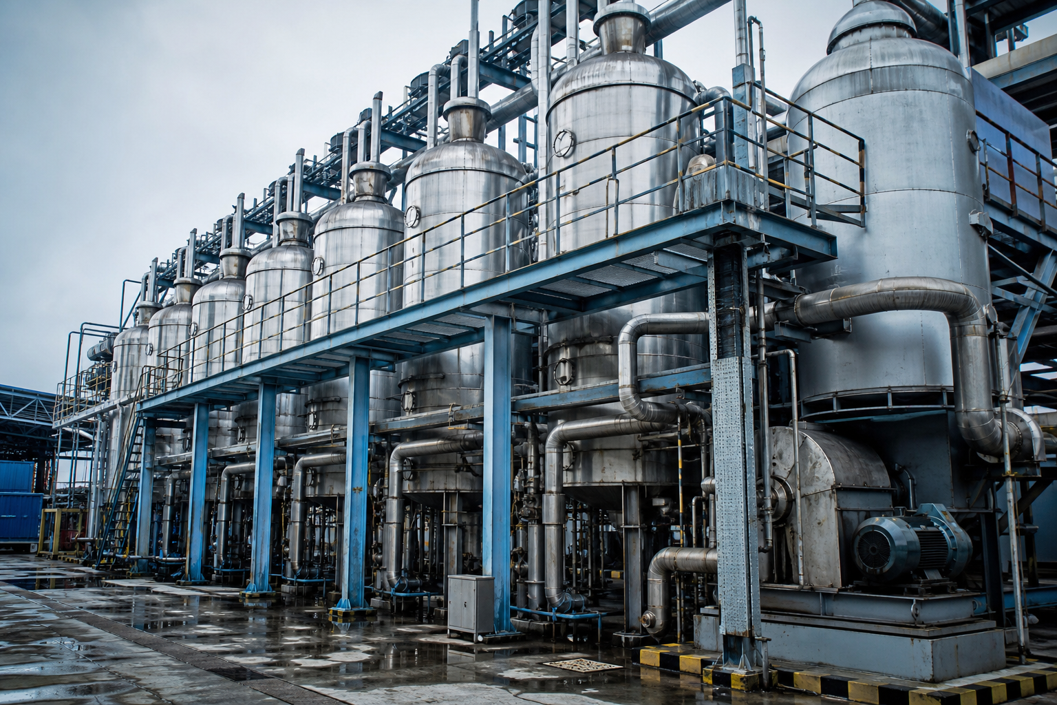 Multiple effect evaporation system with evaporators connected in series