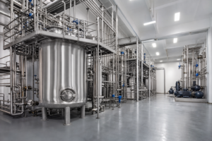 fermentation plant with stainless steel fermenters